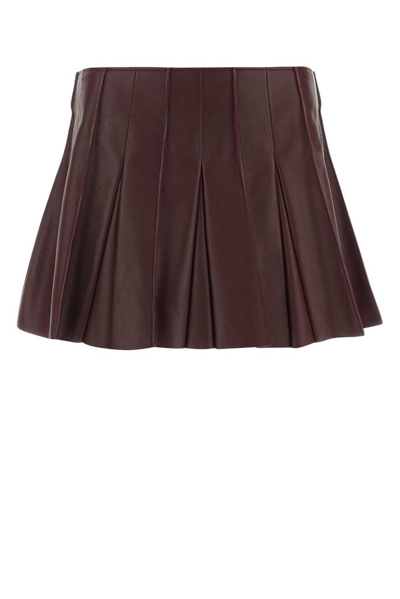Shop Bottega Veneta Leather Pleated Mini Skirt In Brown