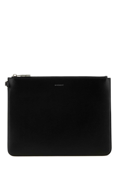 Shop Givenchy Logo Detailed Zipped Large Clutch Bag In Black