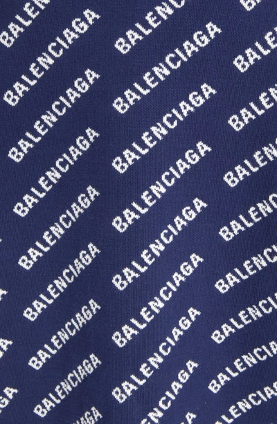 Shop Balenciaga Allover Logo Cotton Blend Cardigan In Navy/ White