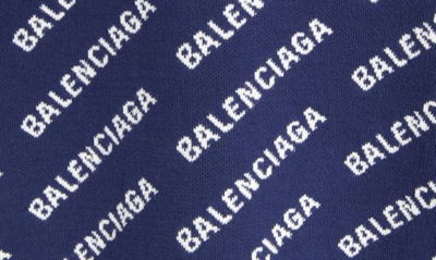 Shop Balenciaga Allover Logo Cotton Blend Cardigan In Navy/ White