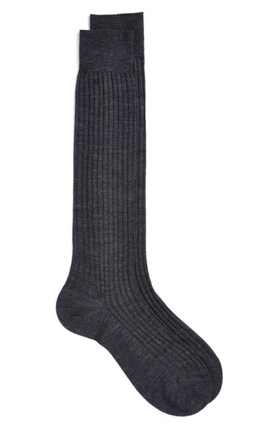 Shop Pantherella Merino Wool Blend Over-the-knee Dress Socks In Charcoal
