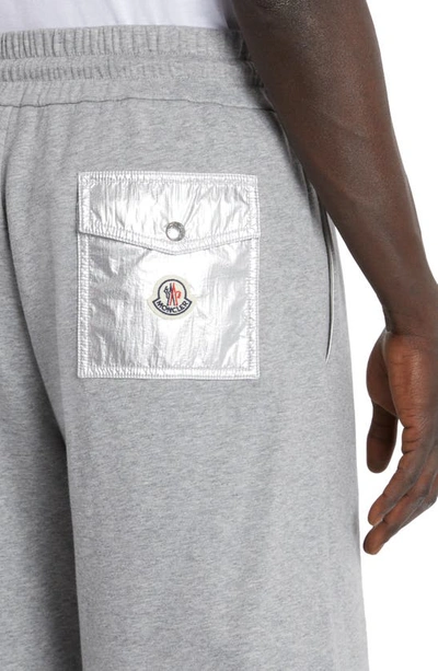 Shop Moncler Logo Patch Sweat Shorts In Gray