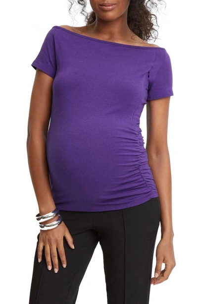 Shop Stowaway Collection Off The Shoulder Maternity/nursing Top In Viola