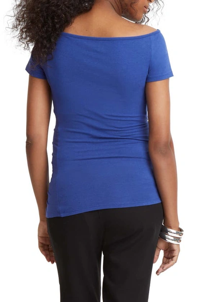 Shop Stowaway Collection Off The Shoulder Maternity/nursing Top In Sapphire