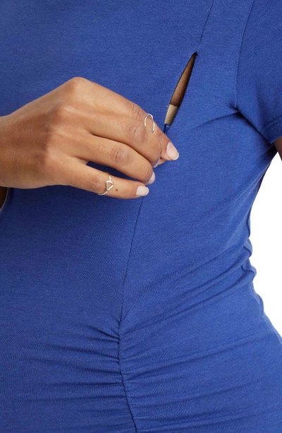 Shop Stowaway Collection Off The Shoulder Maternity/nursing Top In Sapphire