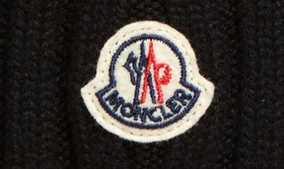 Moncler Virgin Wool Rib Beanie With Faux Fur Pompom In Black