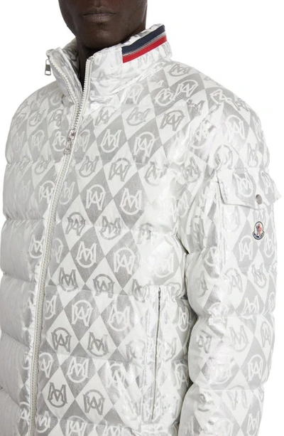 Shop Moncler Bourne Argyle Monogram Print Short Water Repellent Down Puffer Jacket In Gray