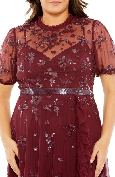 Shop Fabulouss By Mac Duggal Beaded Floral Short Sleeve Gown In Bordeaux