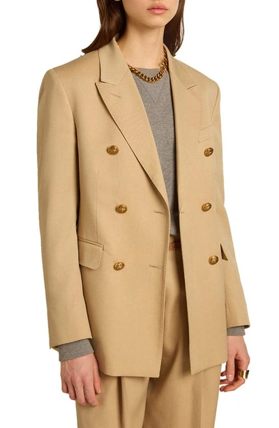 Shop Golden Goose Double Breasted Virgin Wool Blazer In Sand