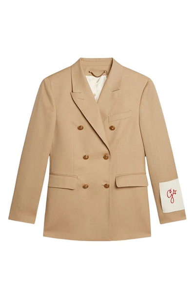 Shop Golden Goose Double Breasted Virgin Wool Blazer In Sand