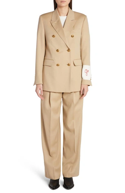 Shop Golden Goose Double Breasted Virgin Wool Blazer In Sand