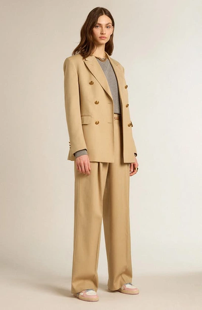 Shop Golden Goose Double Breasted Virgin Wool Blazer In Sand