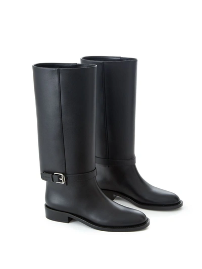 Shop Burberry Buckle Embellished Leather Black Women's Boots