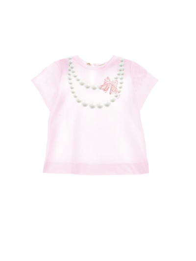 Shop Monnalisa Necklace Print Jersey T-shirt In Dusty Pink Rose