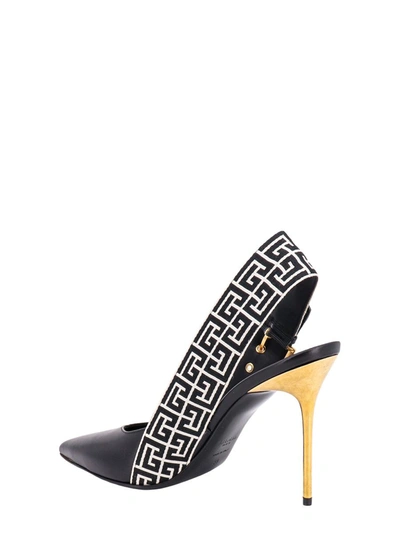 Balmain Ruby Stiletto Slingbacks In Calfskin And Pb Labyrinth Canvas In Black