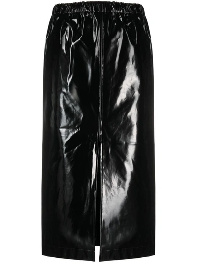 Shop Maison Margiela Four-stitch Patent Leather Midi Skirt In Black