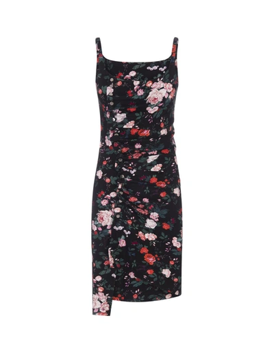 Shop Paco Rabanne Floral Mini Dress With Draping In Black