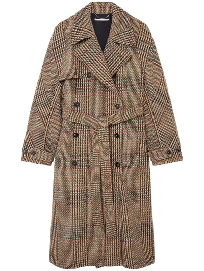 Shop Stella Mccartney Double-breasted Coat In Tweed In Brown