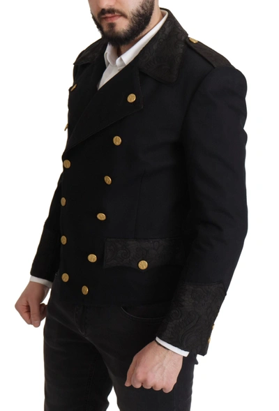 Shop Dolce & Gabbana Black Button Embellished Cotton Blend Men's Jacket