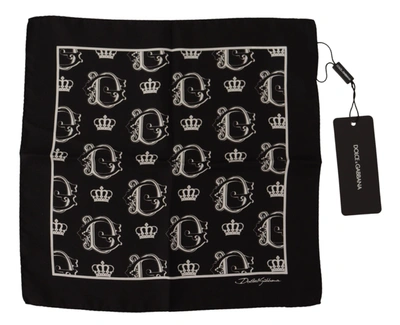 Shop Dolce & Gabbana Black Dg Crown Print Square Men's Handkerchief