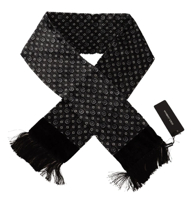 Shop Dolce & Gabbana Black Geometric Patterned Shawl Wrap Fringe Men's Scarf
