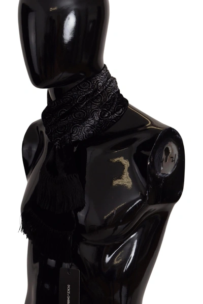 Shop Dolce & Gabbana Black Geometric Shawl Velvet Neck Wrap Fringe Men's Scarf