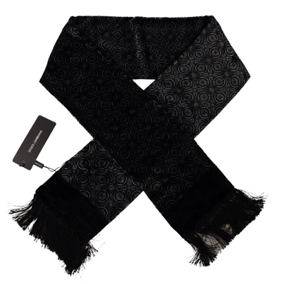 Shop Dolce & Gabbana Black Geometric Shawl Velvet Neck Wrap Fringe Men's Scarf