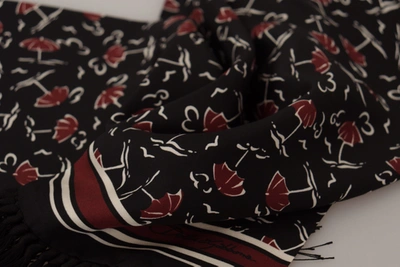 Shop Dolce & Gabbana Black Red Umbrellas Patterned Shawl Fringe Men's Scarf