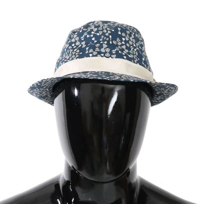 Shop Dolce & Gabbana Elegant Bow Print Fedora Hat In Blue &amp; Men's White In Blue And White