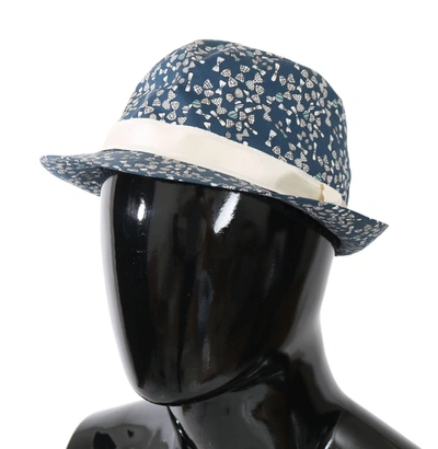 Shop Dolce & Gabbana Elegant Bow Print Fedora Hat In Blue &amp; Men's White In Blue And White