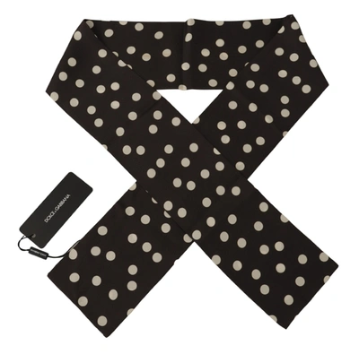 Shop Dolce & Gabbana Brown White Polka Dots Shawl Warm Neck Wrap Men's Scarf In Black And White