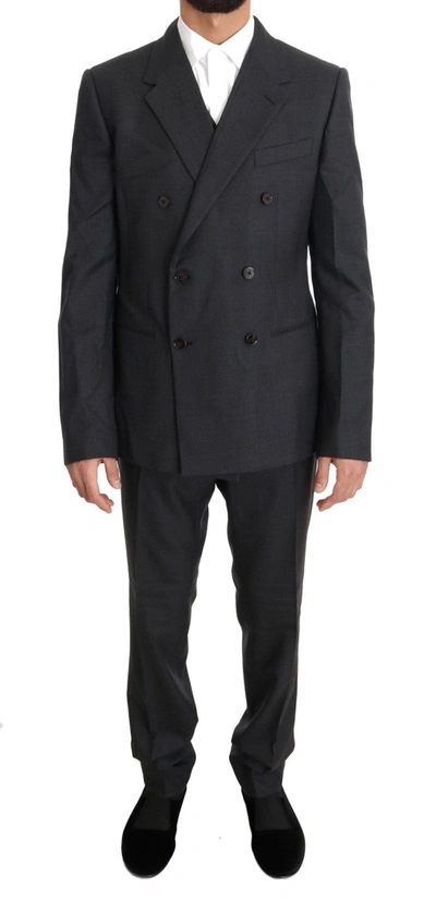 Shop Dolce & Gabbana Gray Wool Silk Double Breasted Slim Men's Suit