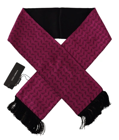 Shop Dolce & Gabbana Magenta Geometric Patterned Shawl Fringe Silk Men's Scarf In Pink