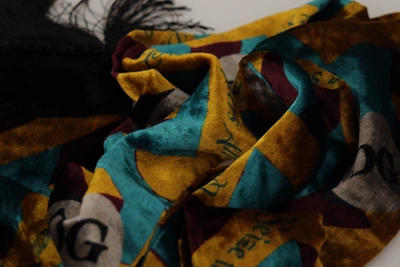 Shop Dolce & Gabbana Multicolor Dg Logo Print Shawl Wrap Fringe Men's Scarf