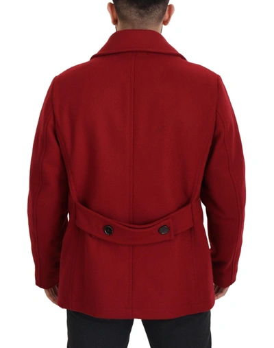 Shop Dolce & Gabbana Red Wool Double Breasted Coat Men's Jacket
