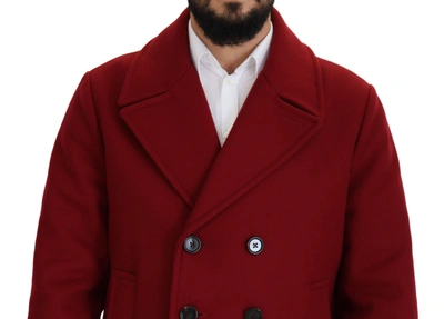 Shop Dolce & Gabbana Red Wool Double Breasted Coat Men's Jacket