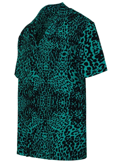 Shop Benevierre Leopard Viscose Leo Shirt In Light Blue