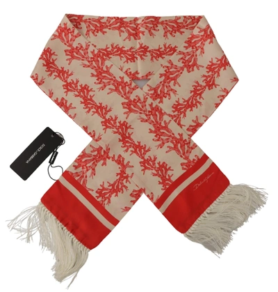 Shop Dolce & Gabbana White Red Coral Print Shawl Wrap Fringe Men's Scarf In White And Red