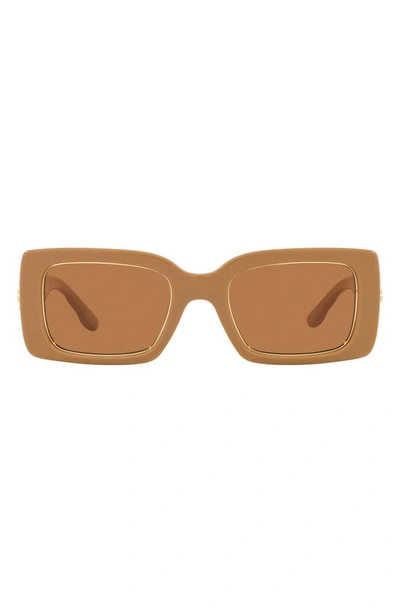 Shop Tory Burch 51mm Rectangular Sunglasses In Tan Check