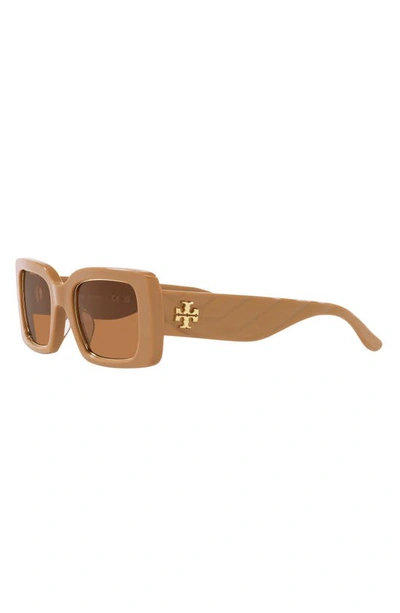 Shop Tory Burch 51mm Rectangular Sunglasses In Tan Check