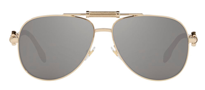 Shop Versace Ve 2236 12526g Aviator Sunglasses In Grey