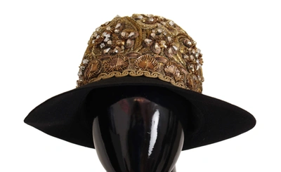 Shop Dolce & Gabbana Embellished Crystal Rhinestone Embroide Fedora Women's Hat In Black