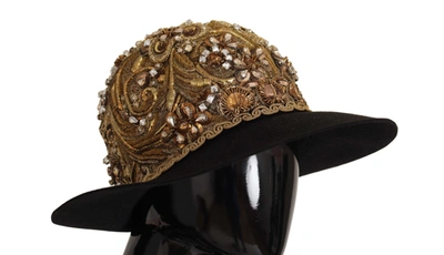 Shop Dolce & Gabbana Embellished Crystal Rhinestone Embroide Fedora Women's Hat In Black