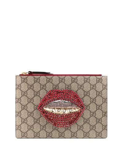 Gucci Gg Supreme Embellished Coated Canvas Pouch In Multi