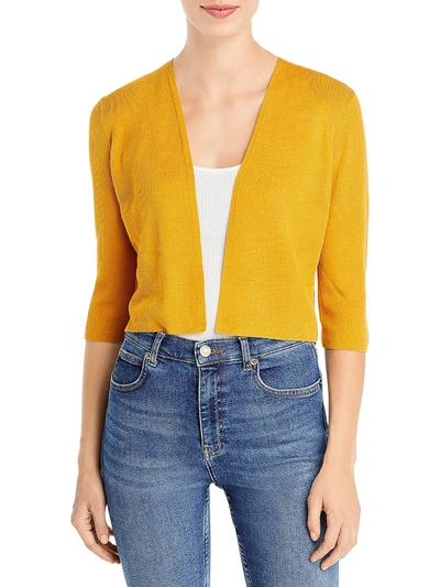 Shop Lafayette 148 Womens Ribbed Cropped Cardigan Sweater In Yellow
