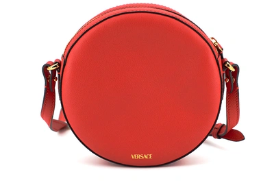 Shop Versace Red Calf Leather Round Disc Shoulder Women's Bag