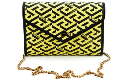 Shop Versace Yellow Canvas And Leather Pouch Shoulder Women's Bag