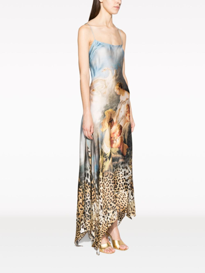 Shop Roberto Cavalli Graphic-print Silk Dress In Blue