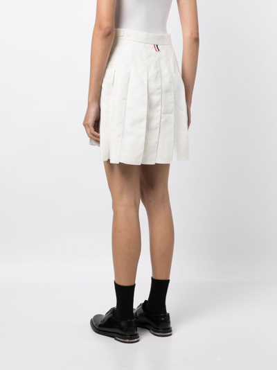 Shop Thom Browne Pleated Linen Miniskirt In White