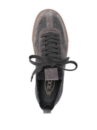 Shop Tod's Suede Panelled Low-top Sneakers In Grey
